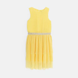 فستان أصفر مزين بالترتر...