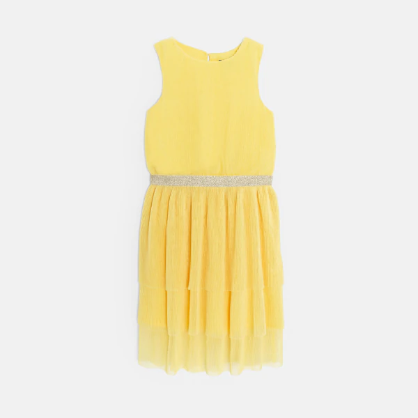 فستان أصفر مزين بالترتر بدون أكمام للفتيات