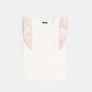 Top à mancherons volantés écru Fille