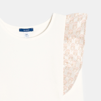 بلوزة بأكمام منفوخة عند الكتف وكشكشة باللون البيج الفاتح للفتيات