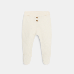 Pantalon à pieds en maille tricot blanc naissance