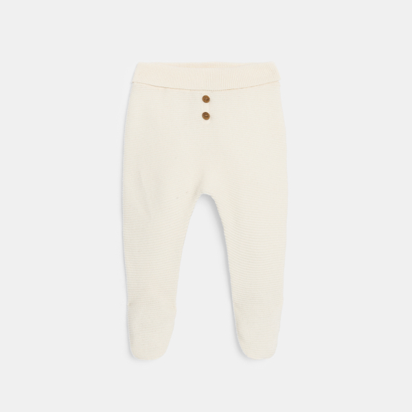 Pantalon à pieds en maille tricot blanc naissance