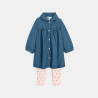 Robe denim léger et legging côtelé fleuri bébé fille
