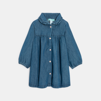 Robe denim léger et legging côtelé fleuri bébé fille