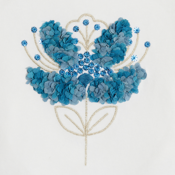 T-shirt fleur relief blanc bébé fille