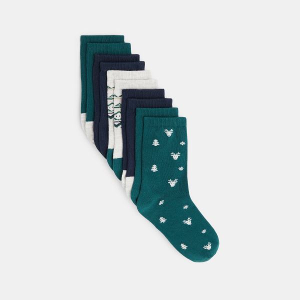 Chaussettes Noël (lot de 5) vertes garçon