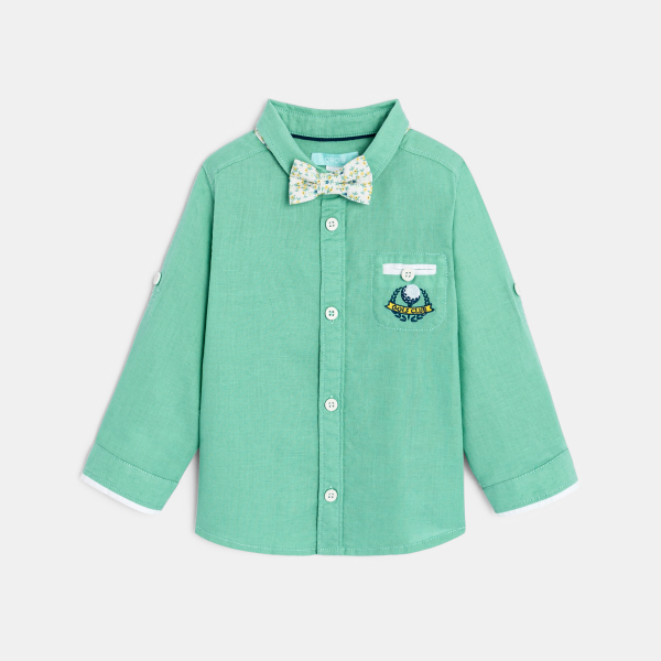 Chemise modulable coton et lin vert bébé garçon