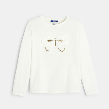 T-shirt manches longues motif papillon blanc Fille
