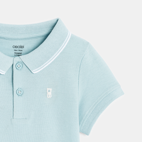Polo maille piquée uni bleu ciel bébé garçon