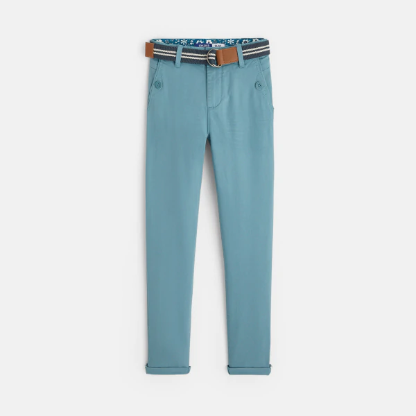 Pantalon chino en coton + ceinture bleu Garçon