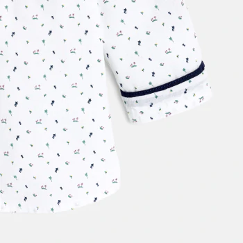 قميص قطن مزخرف بطبعة شجر النخيل قابل للتعديل، باللون الأبيض للأولاد الصغار