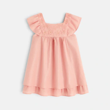 فستان أنيق مزين بالزهور باللون الوردي للفتيات الصغيرات