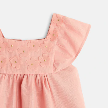فستان أنيق مزين بالزهور باللون الوردي للفتيات الصغيرات