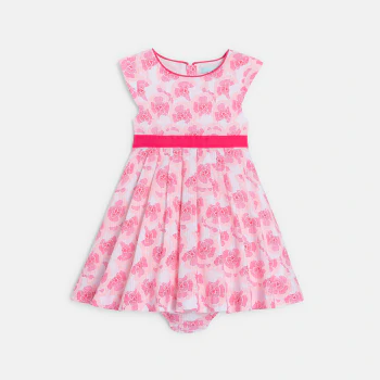 فستان أنيق بطبعة الزهور باللون الوردي للفتيات الصغيرات