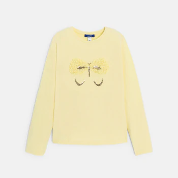 T-shirt manches longues motif papillon jaune Fille