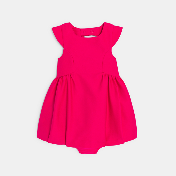 Robe de fête coton et lin rose bébé fille