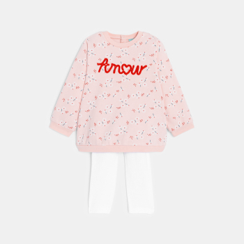 Sweat molleton imprimé et legging rose bébé fille