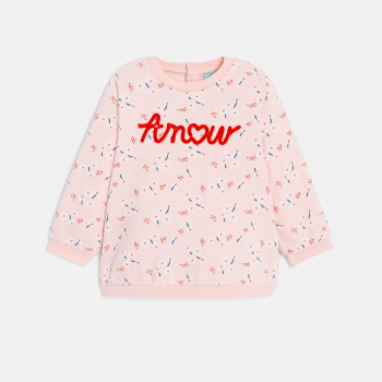Sweat molleton imprimé et legging rose bébé fille