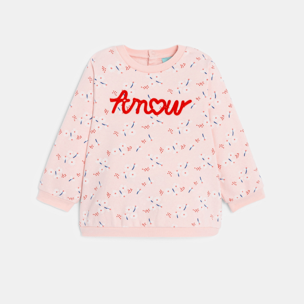Sweat molleton imprimé et legging rose bébé fille