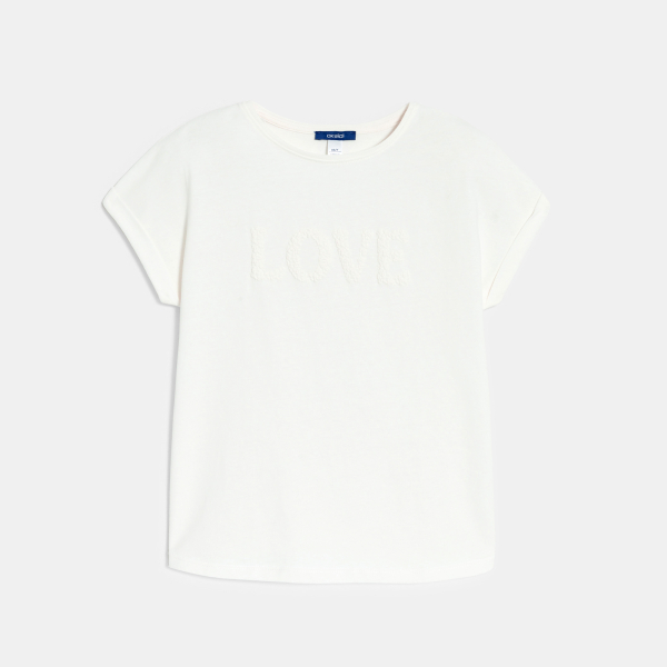 T-shirt manches courtes à message blanc Fille
