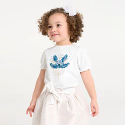 T-shirt fleur relief blanc bébé fille