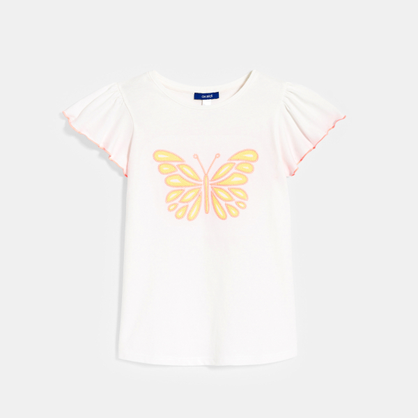 T-shirt manches courtes motif papillon blanc Fille