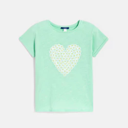 T-shirt manches courtes motif cœur vert Fille