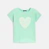 تيشيرت مزين بطبّعة قلب بأكمام قصيرة، باللون الأخضر للفتيات