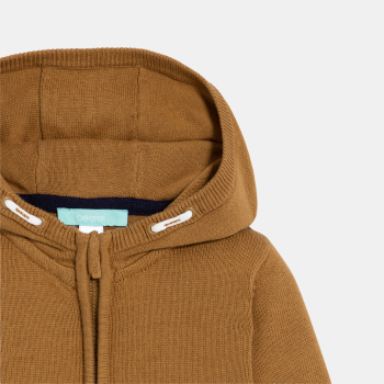 Gilet maille tricot à capuche marron bébé garçon