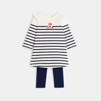 Robe marinière molleton et legging bleu bébé fille