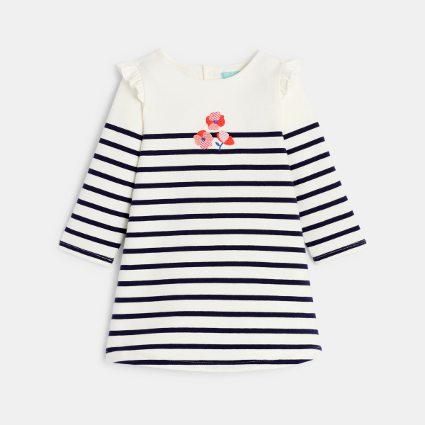 Robe marinière molleton et legging bleu bébé fille