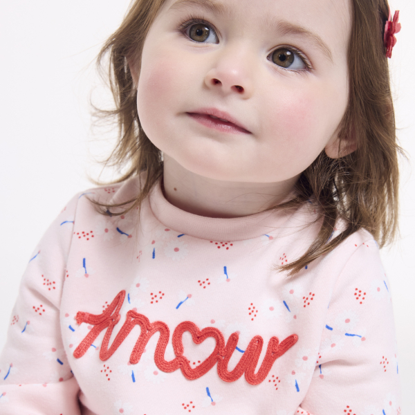Sweat molleton imprimé et legging rose bébé fille
