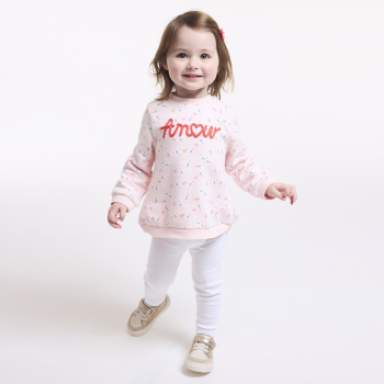 Sweat molleton imprimé et legging rose bébé fille
