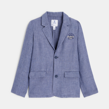 Veste de costume en coton et lin bleu Garçon