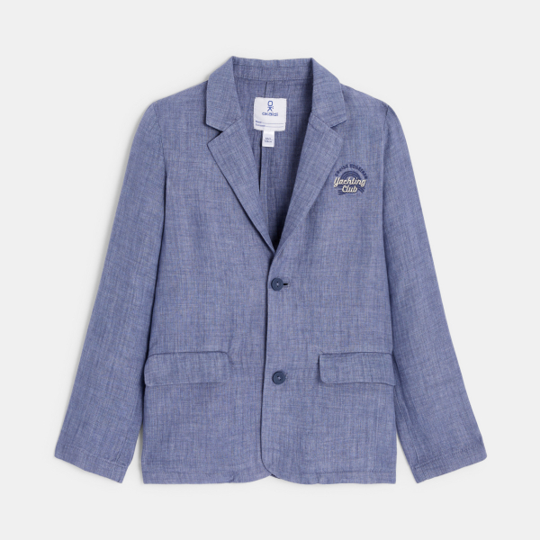 Veste de costume en coton et lin bleu Garçon