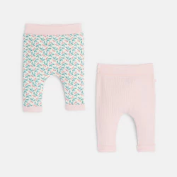 Pantalon maille souple rose bébé fille (lot de 2)