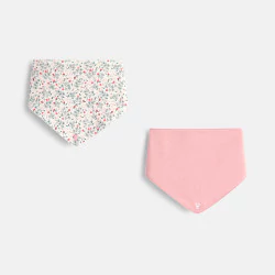 Foulard coton fleuri et uni rose bébé fille (lot de 2)