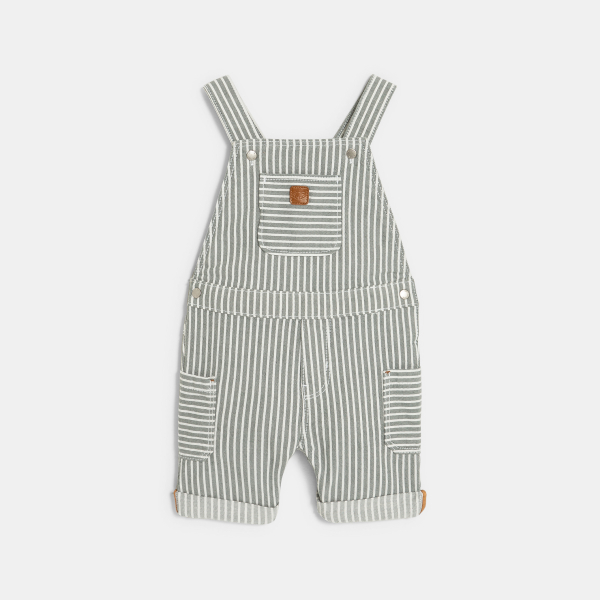 Salopette rayée denim et t-shirt vert bébé garçon