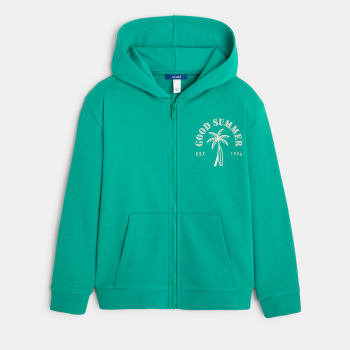 سويت شيرت بغطاء رأس مزين بطبعة رسالة باللون الأخضر للأولاد.