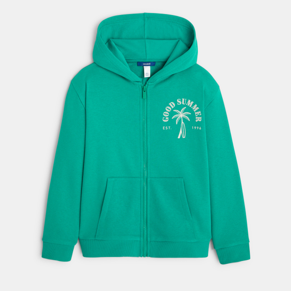 سويت شيرت بغطاء رأس مزين بطبعة رسالة باللون الأخضر للأولاد.