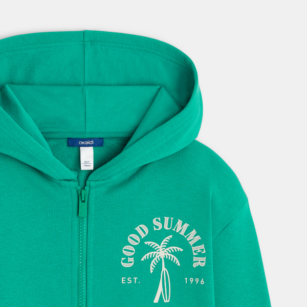 سويت شيرت بغطاء رأس مزين بطبعة رسالة باللون الأخضر للأولاد.