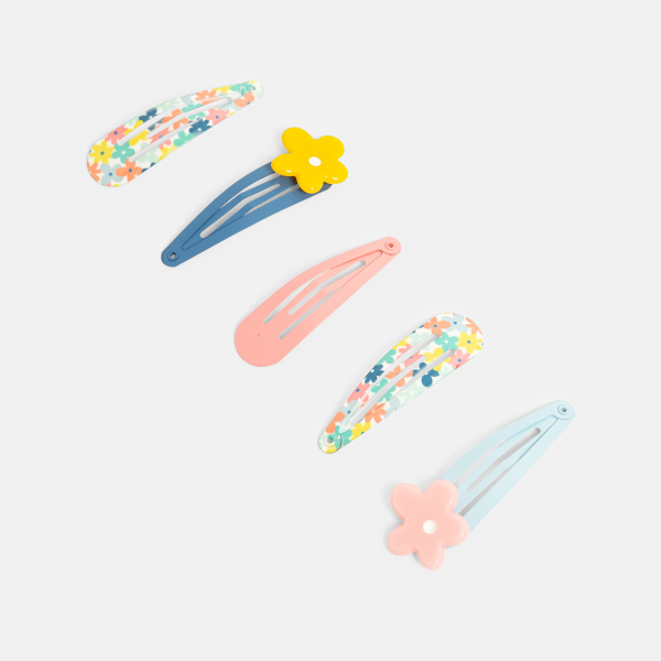 مشابك شعر فاخرة تفتح بالضغط باللون الوردي للفتيات.(مجموعة من 6)