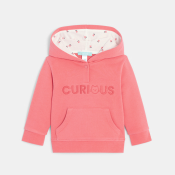 Sweat molleton à capuche brodé rose bébé fille