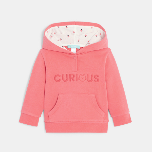 Sweat molleton à capuche brodé rose bébé fille