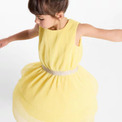 فستان أصفر مزين بالترتر بدون أكمام للفتيات