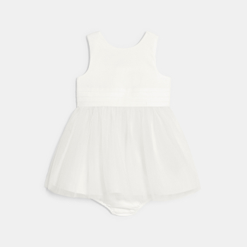 Robe chic bi-matière blanc bébé fille