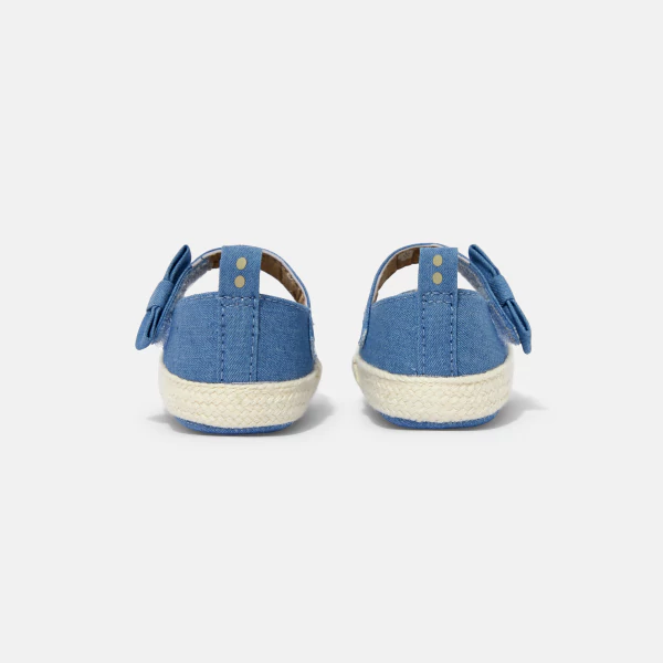 حذاء باليرينا من الدنيم بشريط لاصق باللون الأزرق للفتيات الصغيرات