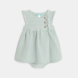 Robe rayée seersucker vert bébé fille