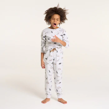 Pyjama 2 pièces en molleton motif dinosaure gris garçon