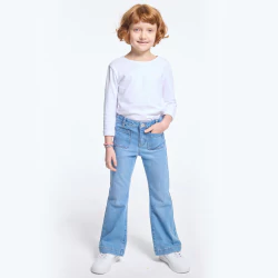 بنطال جينز بأرجل واسعة أزرق، للفتيات